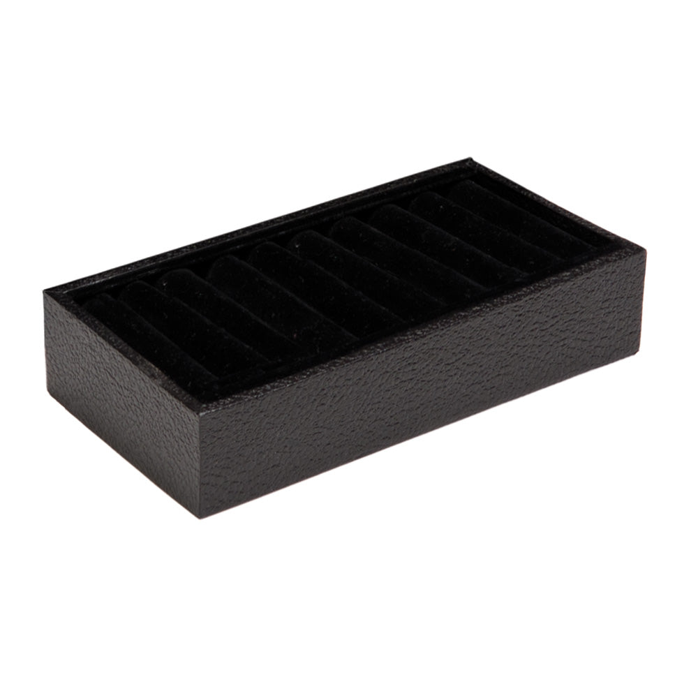 Slotted Tray — 21 Slot — 14 3/4 x 4 1/4 x 1 1/2" H — Black Velvet w/ Black Leatherette