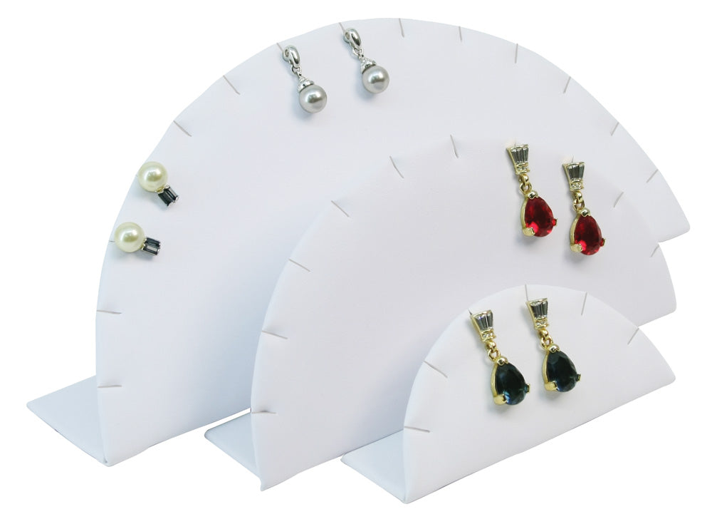 Fan Style Earring Stand — 7 x 1 1/2 x 3 1/2" H — up to 5 pr — White Faux Leather