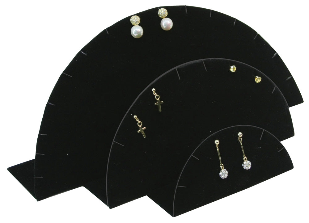 Fan Style Earring Stand — 4 1/2 x 1 3/8 x 2" H — up to 3 pr — Black Velvet