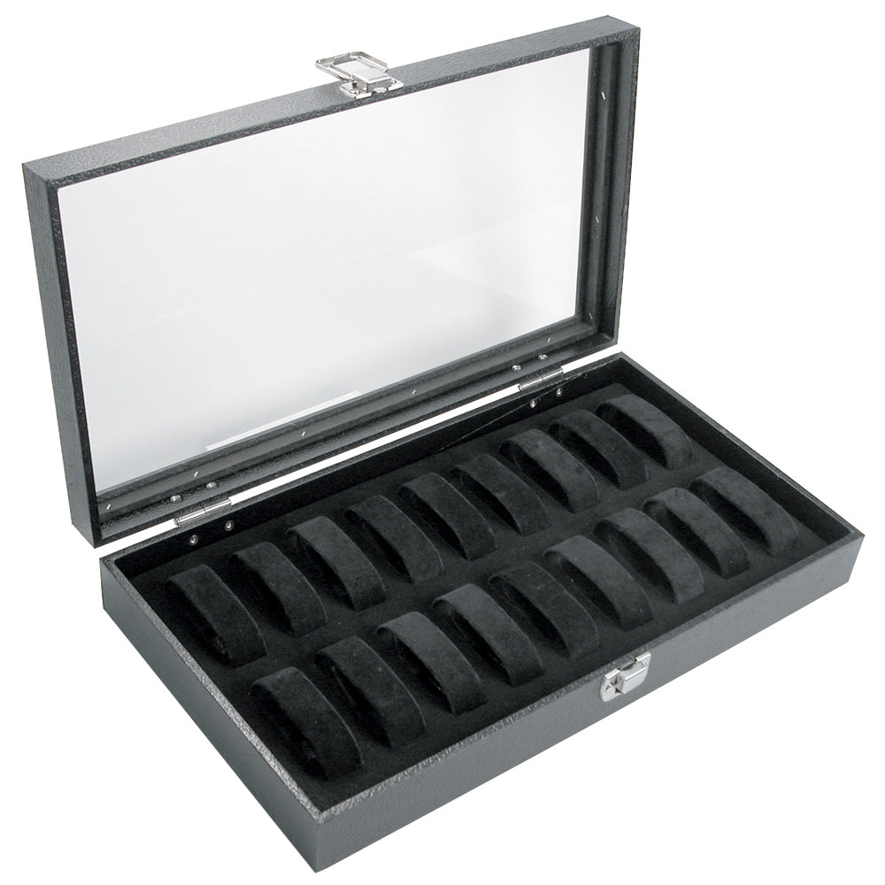 Watch Cases with 18 Collars — Glass Top — Black