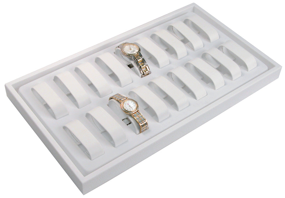 Standard Watch Trays With Watch Collars — White Stackable Plastic — 18 Collars