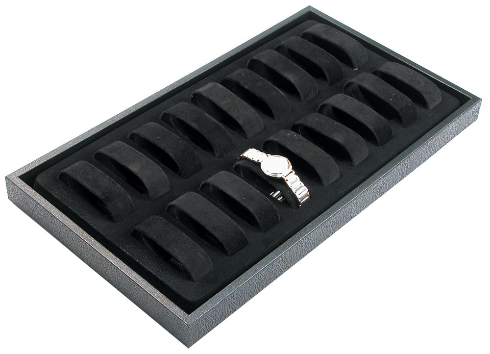 Standard Watch Trays With Watch Collars — Black Stackable Plastic — 18 Collars