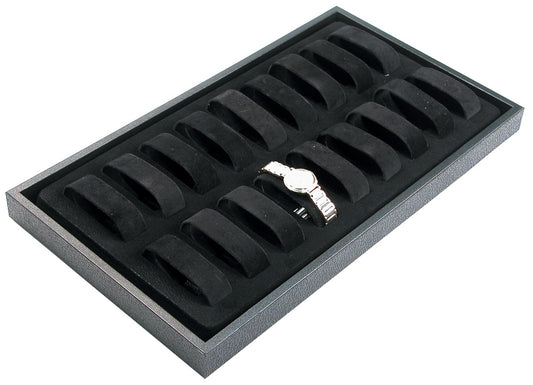 Standard Watch Trays With Watch Collars — Black Stackable Plastic — 18 Collars