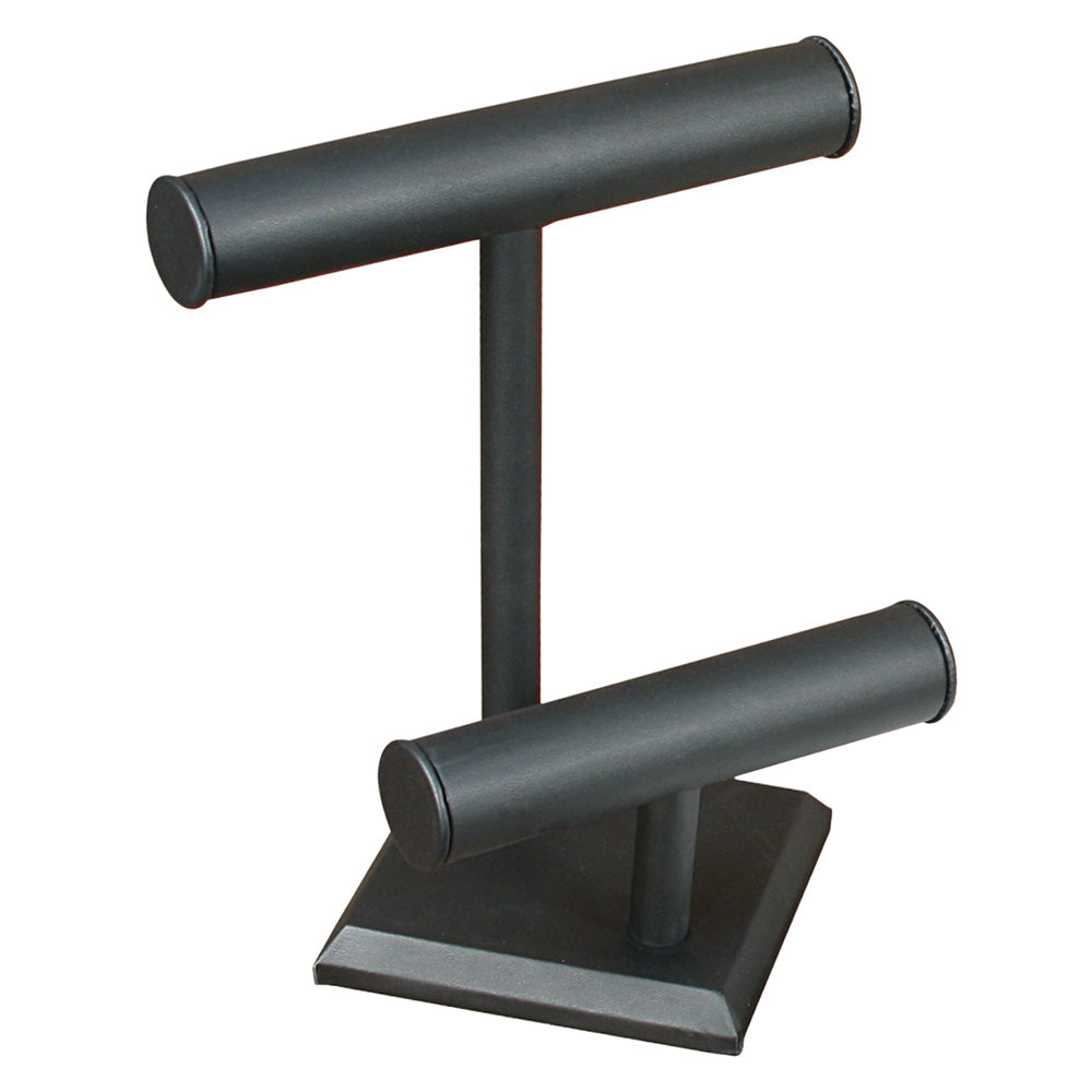 Round Shape Double & Triple T-Bar — G — Double, 9 3/8 x 10 7/8" H (238 x 276mm) — Black Faux Leather