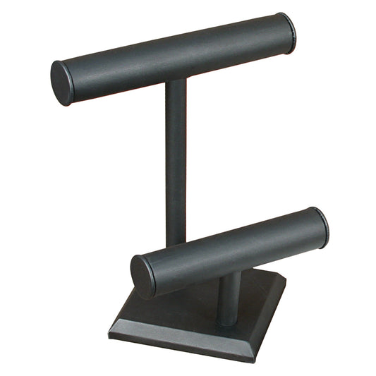 Round Shape Double & Triple T-Bar — G — Double, 9 3/8 x 10 7/8" H — Black Faux Leather