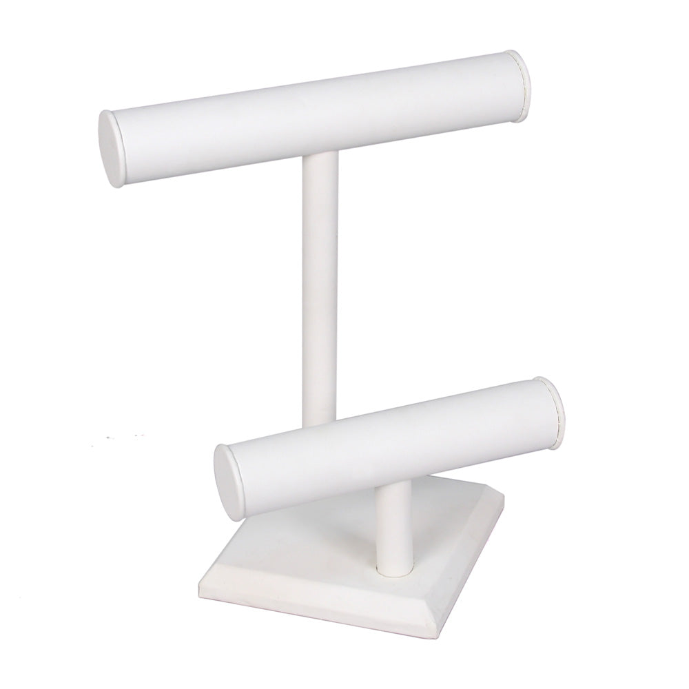 Round Shape Double & Triple T-Bar — G — Double, 9 3/8 x 10 7/8" H — White Faux Leather