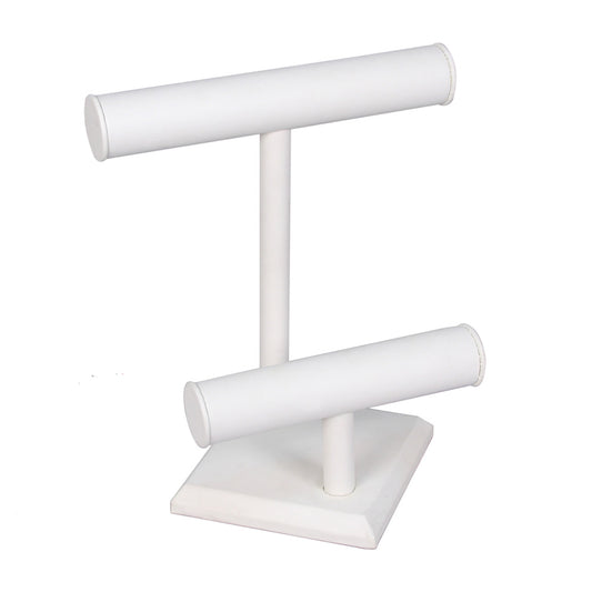 Round Shape Double & Triple T-Bar — G — Double, 9 3/8 x 10 7/8" H — White Faux Leather