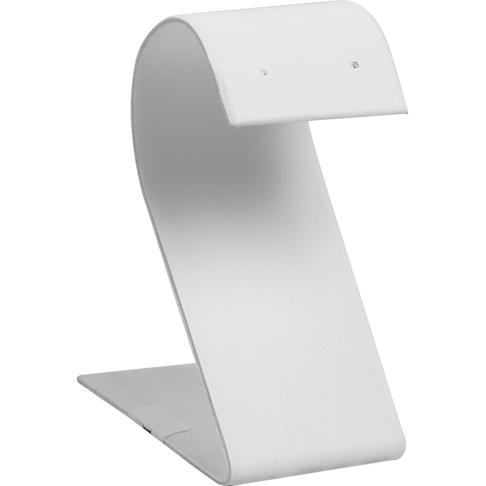 Curved Top Earring Stand — 4 x 2 1/8 x 3 1/2" — White Faux Leather