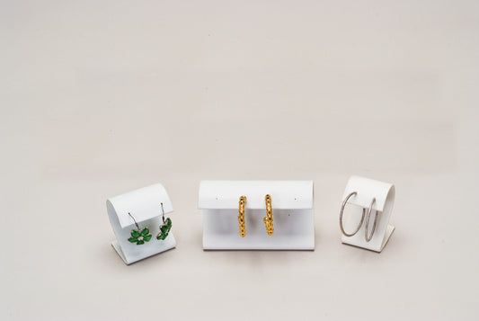 Curved Top Earring Display Ramp & Stand — 4 x 1 1/2 x 2 1/2" H — 2 pr — White Faux Leather