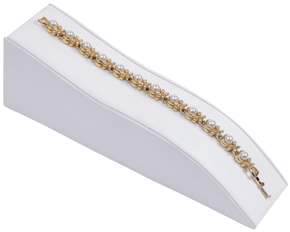 Contour Bracelet Display — 2 x 6 1/8 x 2 1/2" H — White Faux Leather