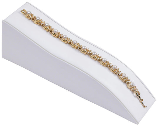 Contour Bracelet Display — 2 x 6 1/8 x 2 1/2" H — White Faux Leather