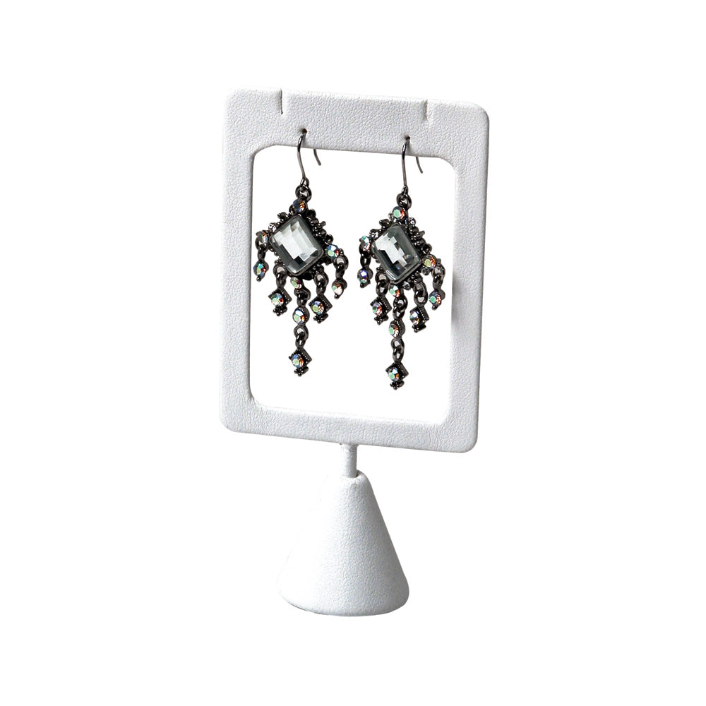 Earring Frame Display — Small Frame, Cone Base — 2 3/8 x 2 x 4 1/2" H (1 pr) — White Faux Leather