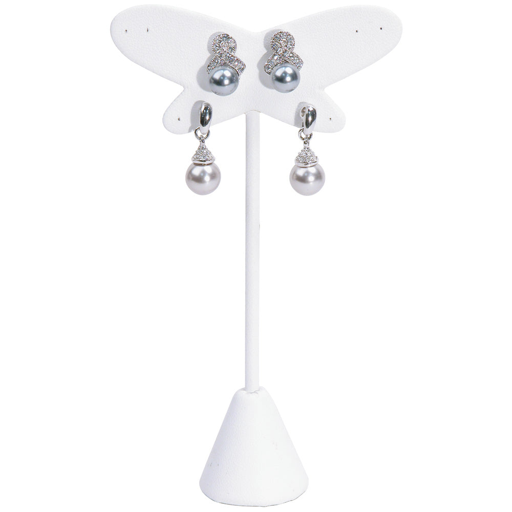 Earring Stand w/ Tip Resistant Base — Butterfly — 5 1/2" H (140mm) — White Faux Leather