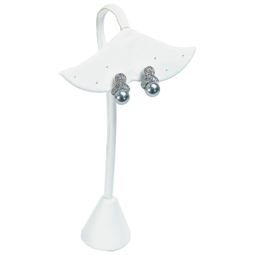 Earring Stand w/ Tip Resistant Base — Ginko — 5 5/8" H (143mm) — White Faux Leather