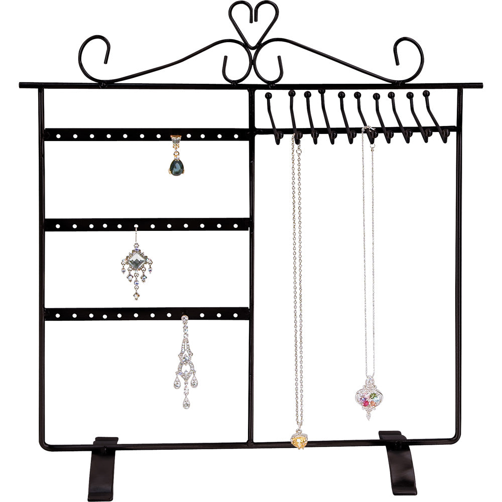 Metal Rack Displays — Easel Frame w/ Necklace Bar, 18 Pr + 10 Necklaces — 13 7/8 x 14 3/4" H — Black