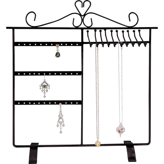 Metal Rack Displays — Easel Frame w/ Necklace Bar, 18 Pr + 10 Necklaces — 13 7/8 x 14 3/4" H — Black