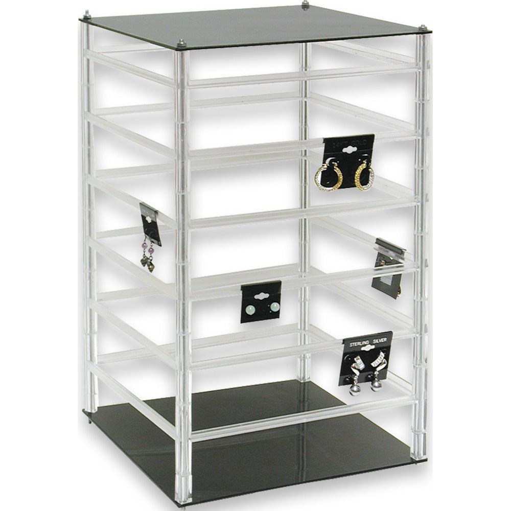 Rotating Hanging Earring Card Display — Holds 96 pcs — 10 x 10 x 17" H — Clear Acrylic