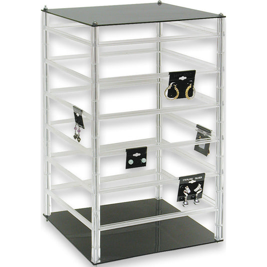 Rotating Hanging Earring Card Display — Holds 96 pcs — 10 x 10 x 17" H — Clear Acrylic