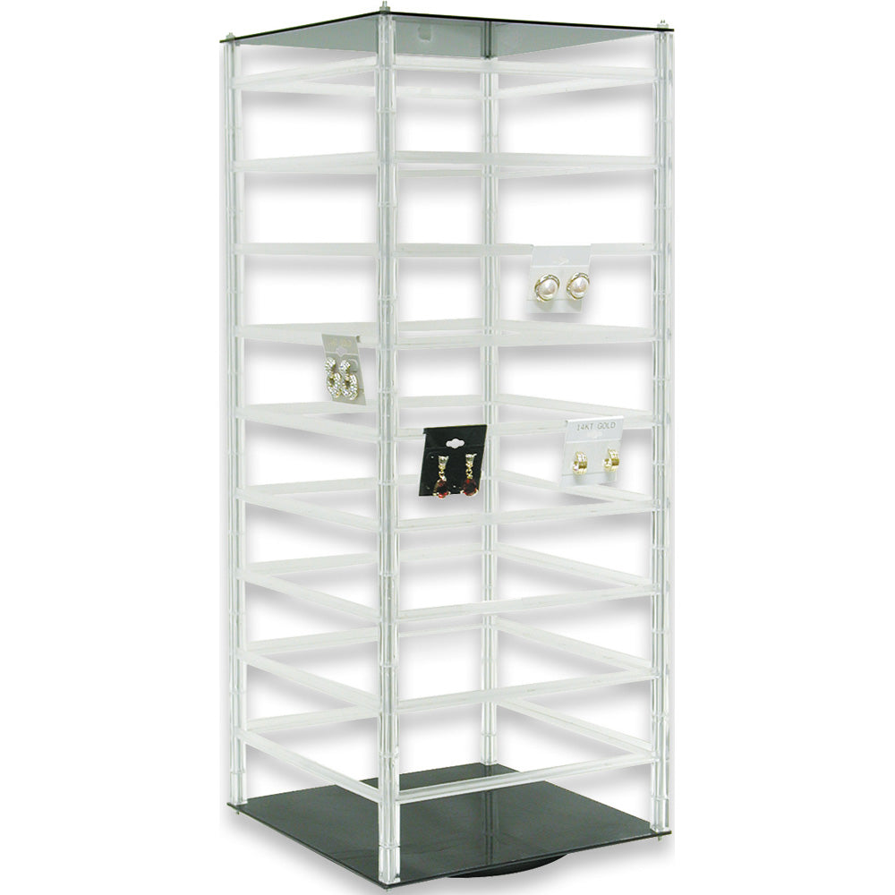 Rotating Hanging Earring Card Display — Holds 144 pcs — 10 x 10 x 24 1/2" H — Clear Acrylic