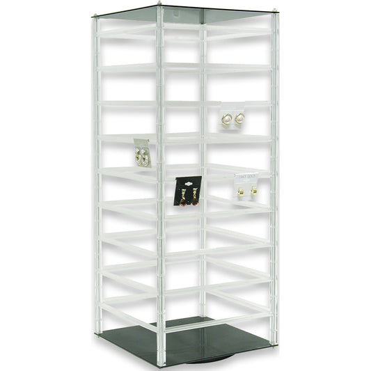 Rotating Hanging Earring Card Display — Holds 144 pcs — 10 x 10 x 24 1/2" H — Clear Acrylic
