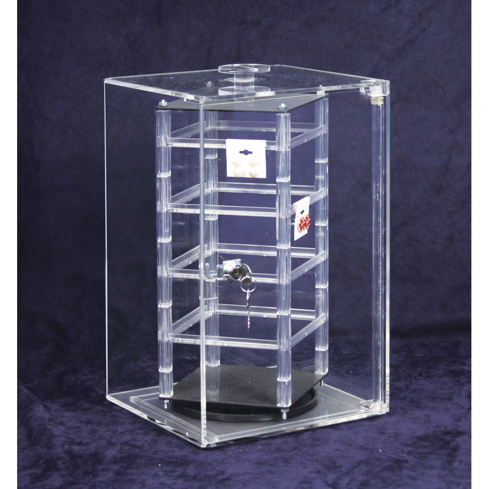 Rotating Acrylic Case for Hanging Earring Card — Holds 32 pcs — 8 7/8 x 8 5/8 x 13 3/4" H — Clear Acrylic