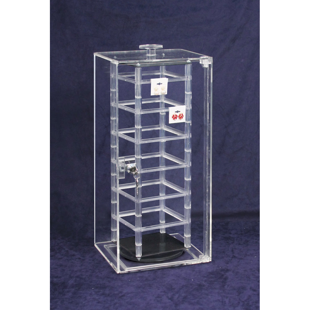 Rotating Acrylic Case for Hanging Earring Card — Holds 48 pcs — 8 1/4 x 8 1/8 x 18 1/2" H — Clear Acrylic
