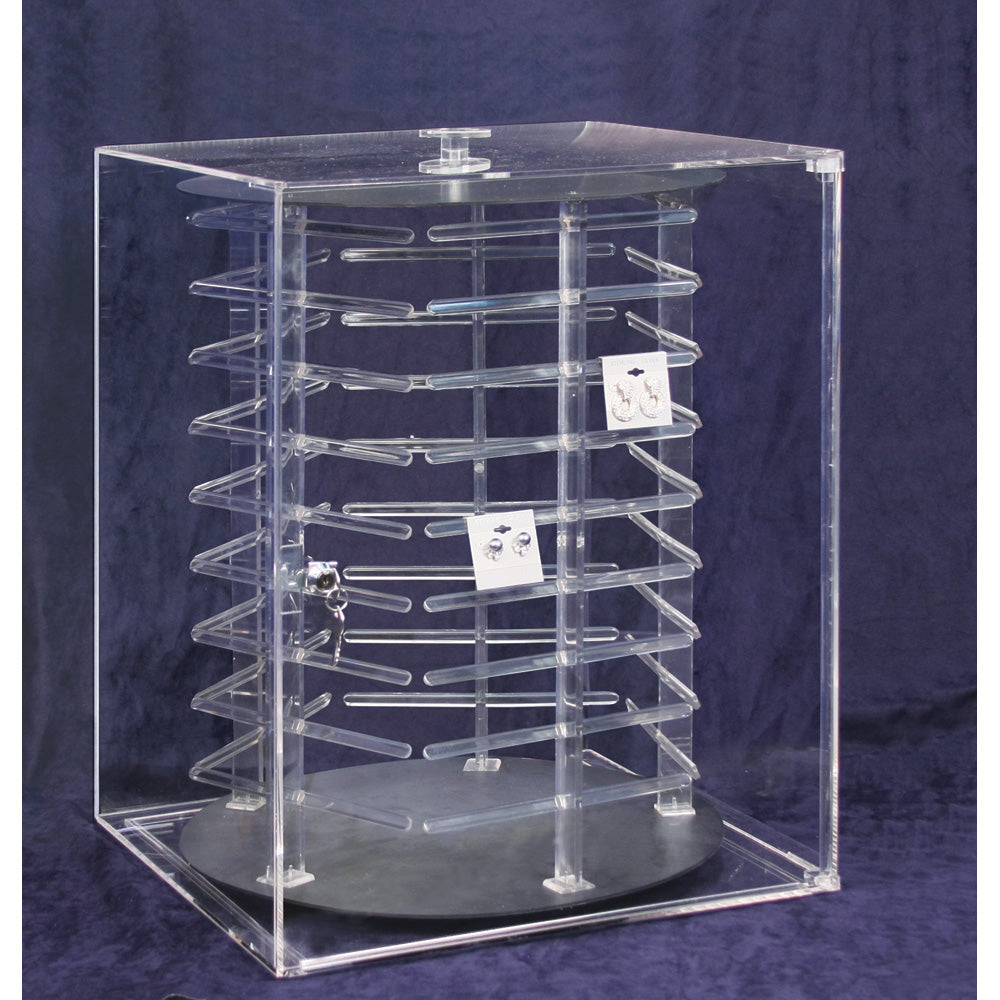 Rotating Acrylic Case for Hanging Earring Card — Holds 180 pcs, 5-sided — 16 x 16 x 21 1/2" H — Clear Acrylic