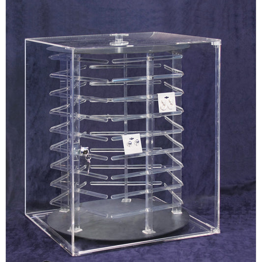 Rotating Acrylic Case for Hanging Earring Card — Holds 180 pcs, 5-sided — 16 x 16 x 21 1/2" H — Clear Acrylic