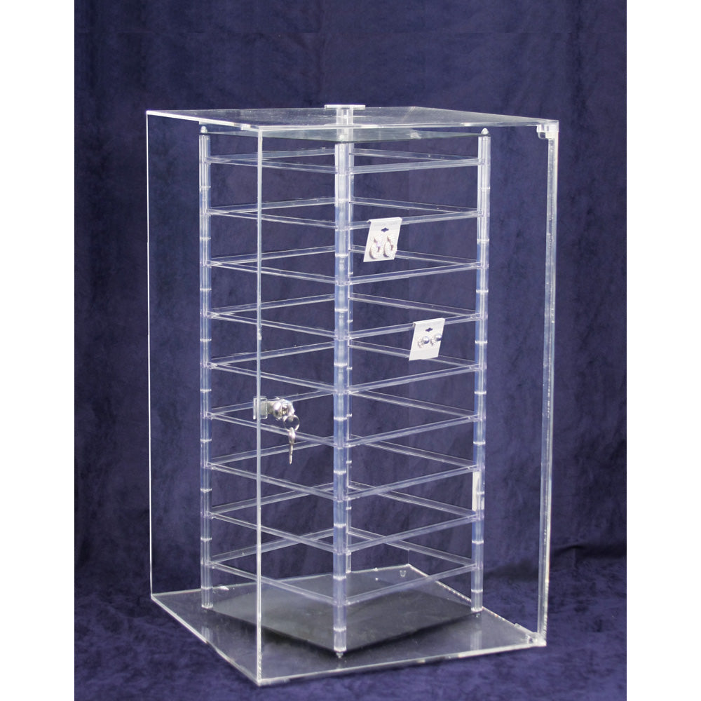 Rotating Acrylic Case for Hanging Earring Card — Holds 144 pcs — 15 1/4 x 15 1/4 x 26 1/2" H — Clear Acrylic