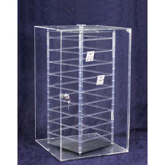 Rotating Acrylic Case for Hanging Earring Card — Holds 144 pcs — 15 1/4 x 15 1/4 x 26 1/2" H — Clear Acrylic