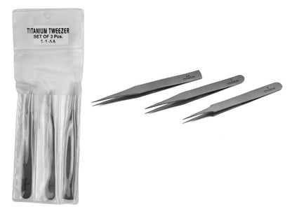 3-piece set of Professional Quality Titanium Tweezers, consists of Tweezer # 5, 1 & AA, India