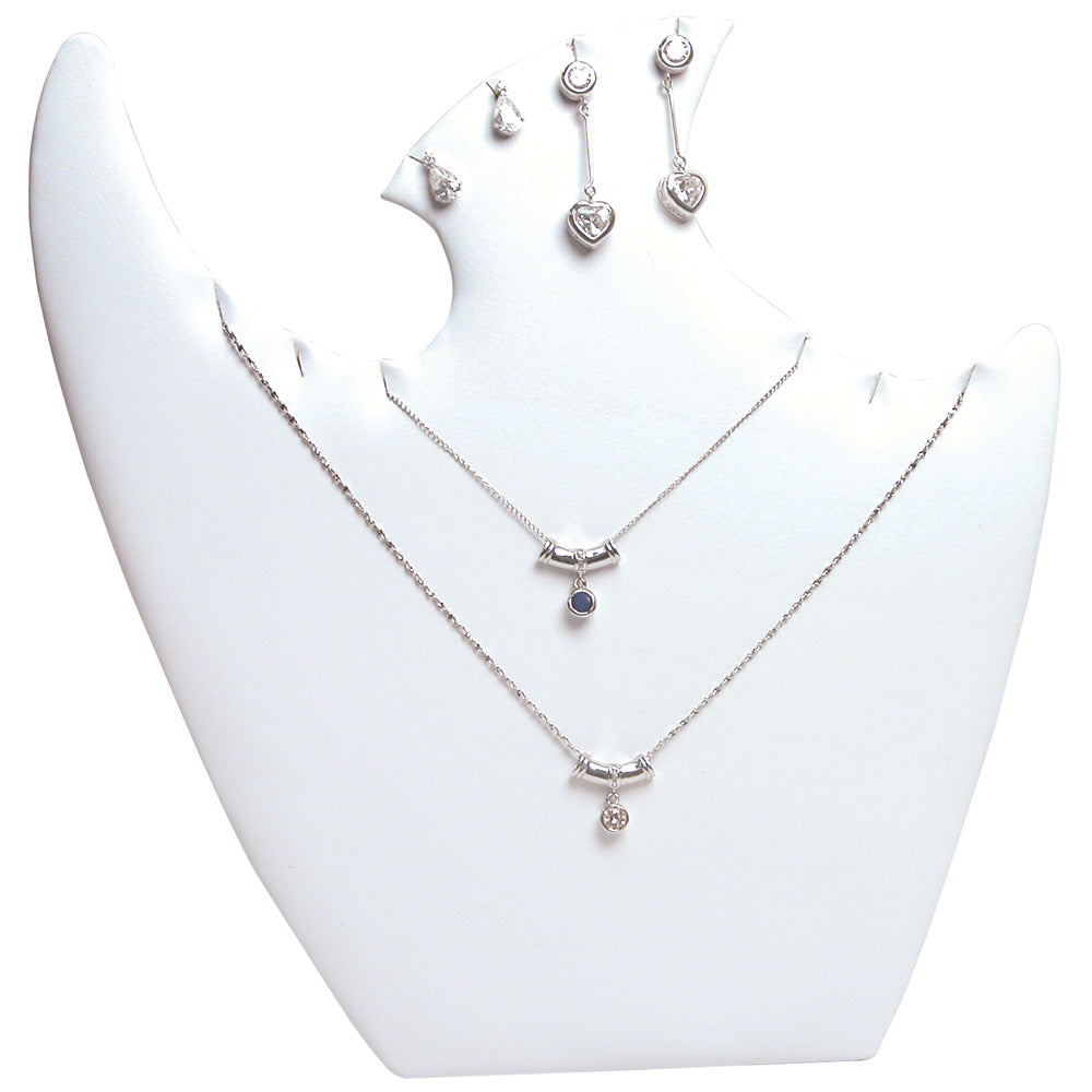 Necklace Display with Easel — 9 3/8 x 9 1/2" H — White Faux Leather