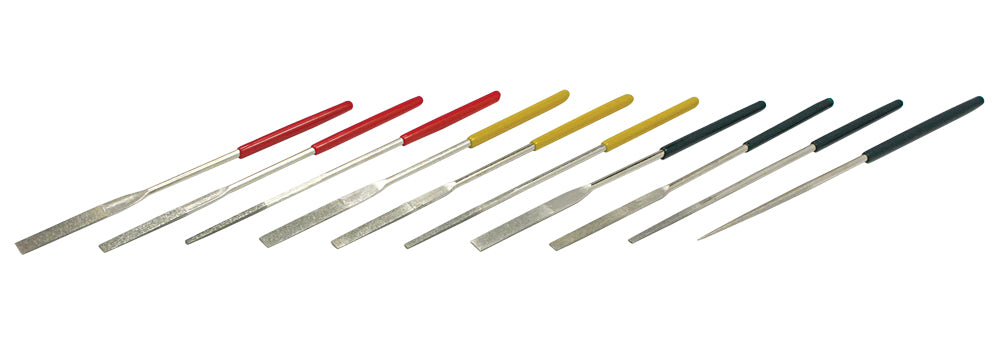 10-piece set of 5-1/2" Tapered Diamond Needle Files with Dipped Handle with Grit-180, 240 & 360