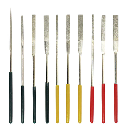 10-piece set of 5-1/2" Tapered Diamond Needle Files with Dipped Handle with Grit-180, 240 & 360