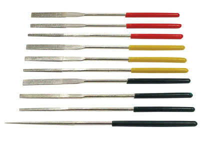 10-piece set of 5-1/2" Tapered Diamond Needle Files with Dipped Handle with Grit-180, 240 & 360