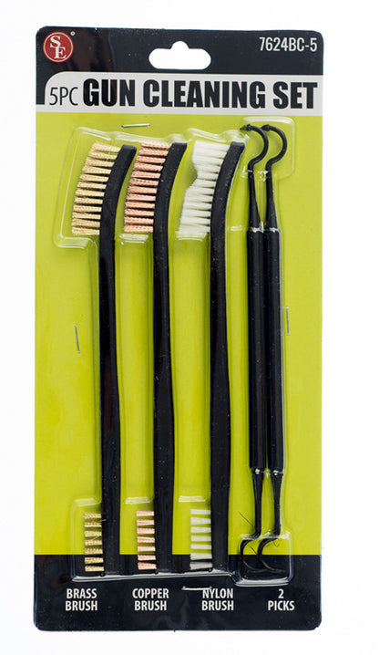 7"/5Pc Gun Rifle Pistol Cleaning Set (3 Brushes+2 Double Ended Picks)