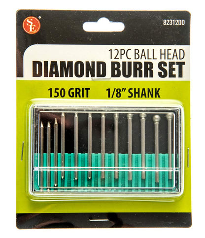 12-piece High Quality Ball Round Head Diameter Bur Set: Grit 150, Assorted Head Sizes: 1/32"-1/4"