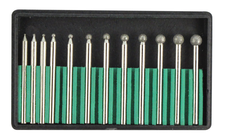 12-piece High Quality Ball Round Head Diameter Bur Set: Grit 150, Assorted Head Sizes: 1/32"-1/4"