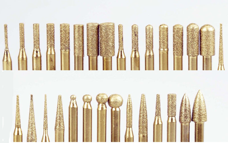 30-piece Titanium Coated Assorted Diamond Bur Set: Grit 120-150