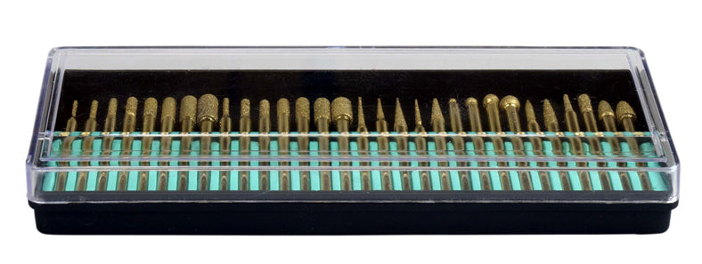 30-piece Titanium Coated Assorted Diamond Bur Set: Grit 120-150