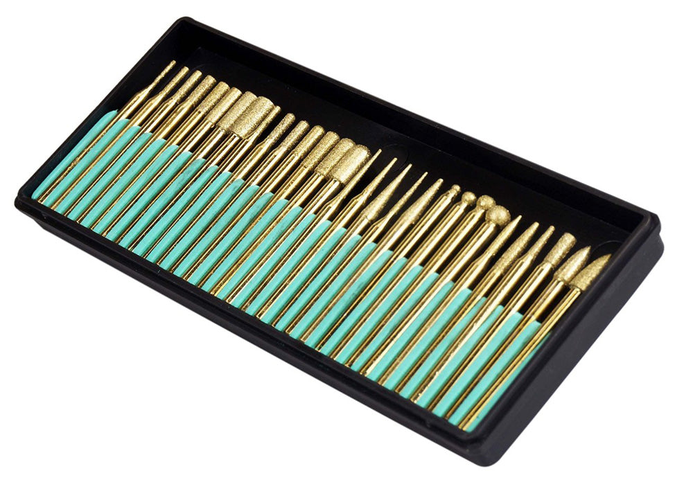 30-piece Titanium Coated Assorted Diamond Bur Set: Grit 120-150