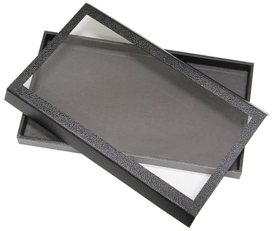 Black Leatherette Cases — G. 8 1/4 x 4 3/4 x 1 1/8" (21 x 12 x 3cm) — Detachable Lid — Magnetic Acrylic Top