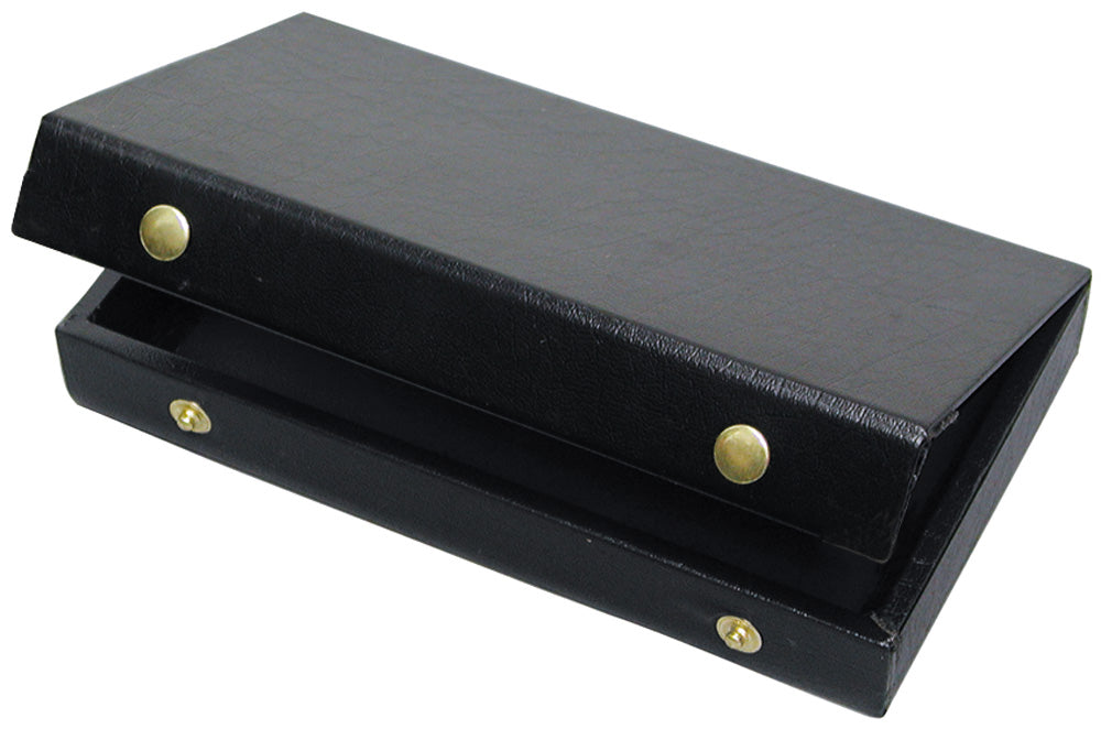 Black Leatherette Cases — F. 6 x 3 3/4 x 1 1/8" (15.2 x 9.5 x 3cm) — Attached Lid — Solid Top Snap-Close