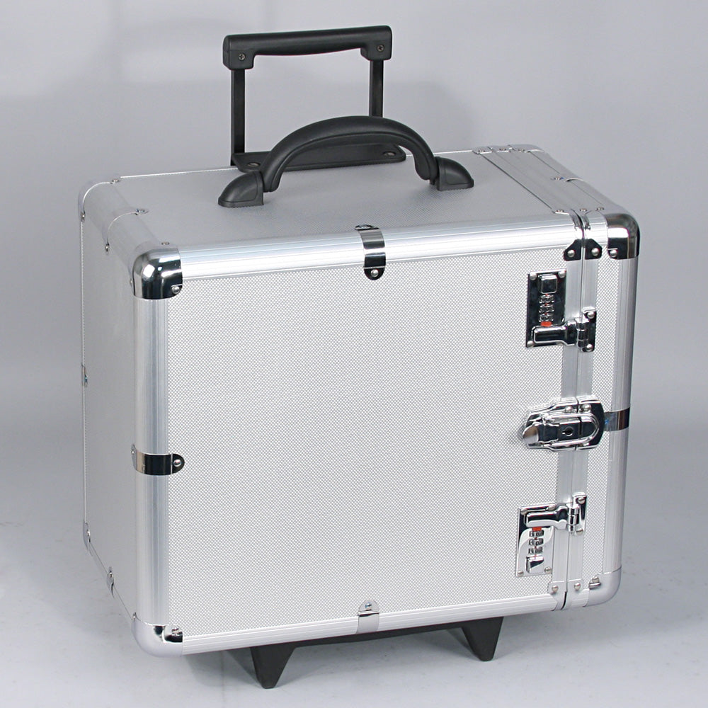 Heavy Duty Rolling Cases — Holds 12 pcs of 1" H trays — Silver Aluminum