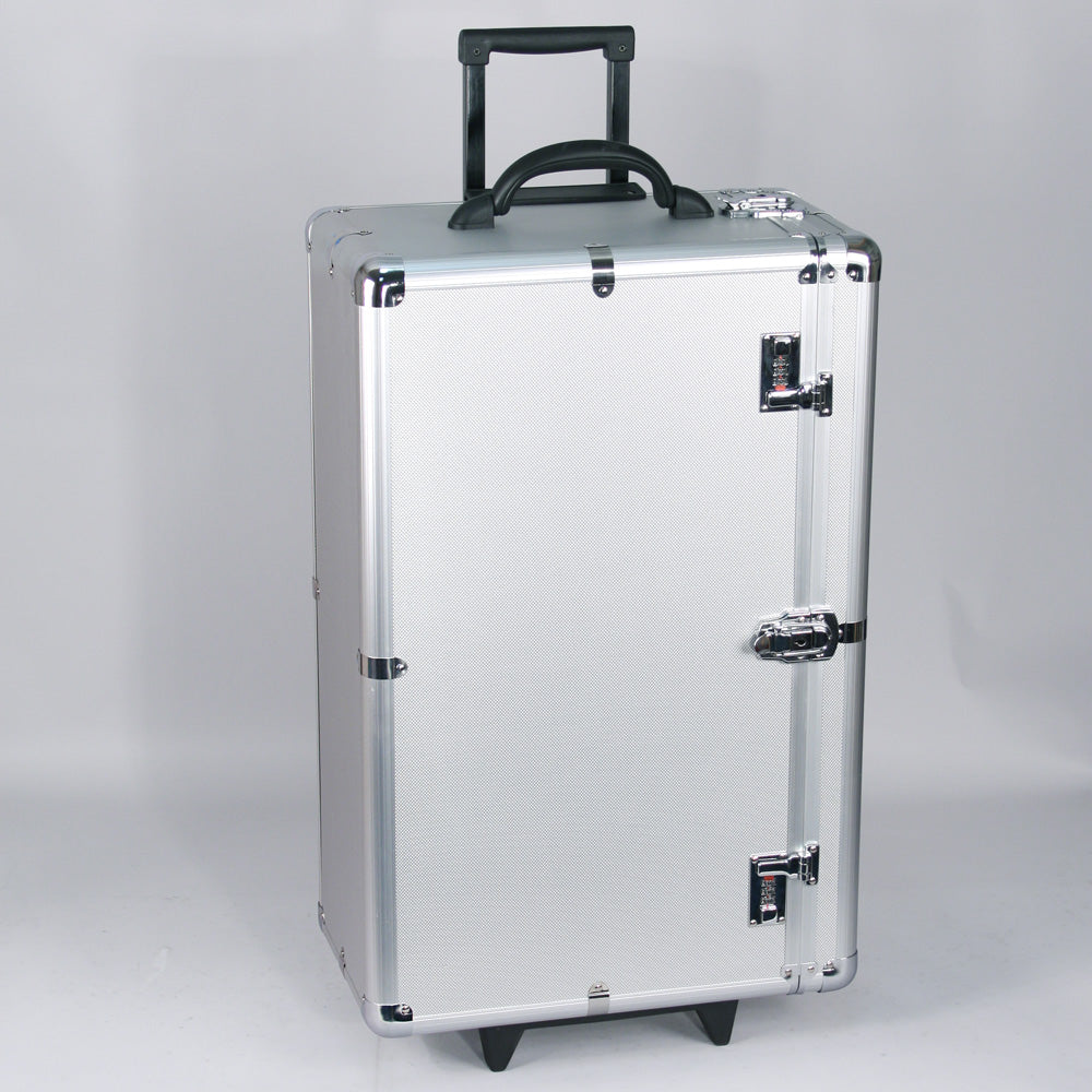 Heavy Duty Rolling Cases — Holds 24 pcs of 1" H trays — Silver Aluminum