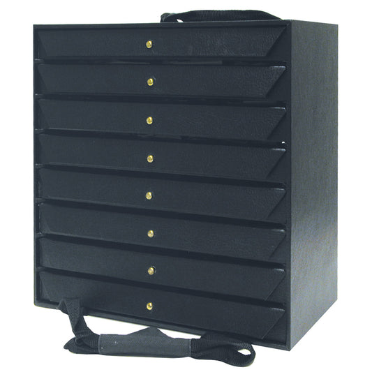 Travel Storage Organizer w/ Sample Trays — 8 Sample Trays — 16 x 9 x 15 3/4" H — Black