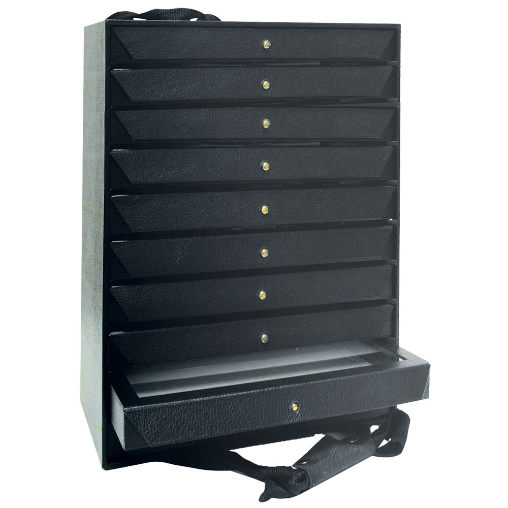 Travel Storage Organizer w/ Sample Trays — 10 Sample Trays — 16 x 9 x 19 1/2" H (41 x 23 x 50cm) — Black