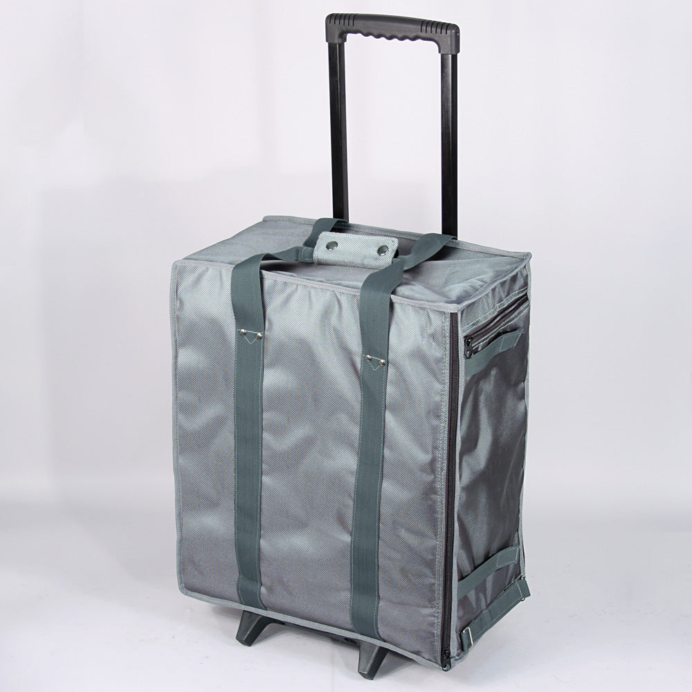 Sky Grey & Premium Black Fabric Soft Carrying Cases — Large Rolling Case w/ Handle — holds 17 pcs of 1" H trays — 16 x 9 x 19" H (41 x 23 x 48cm) — Sky Grey