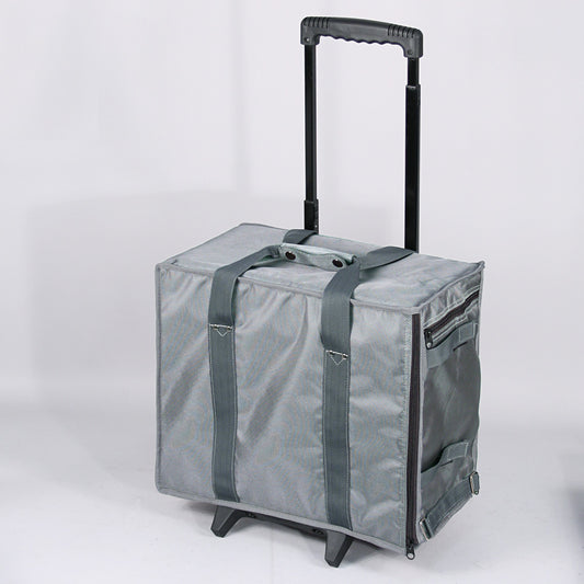 Sky Grey & Premium Black Fabric Soft Carrying Cases — Small Rolling Case w/ Handle — holds 12 pcs of 1" H trays — 16 x 9 x 13 1/2" H — Sky Grey