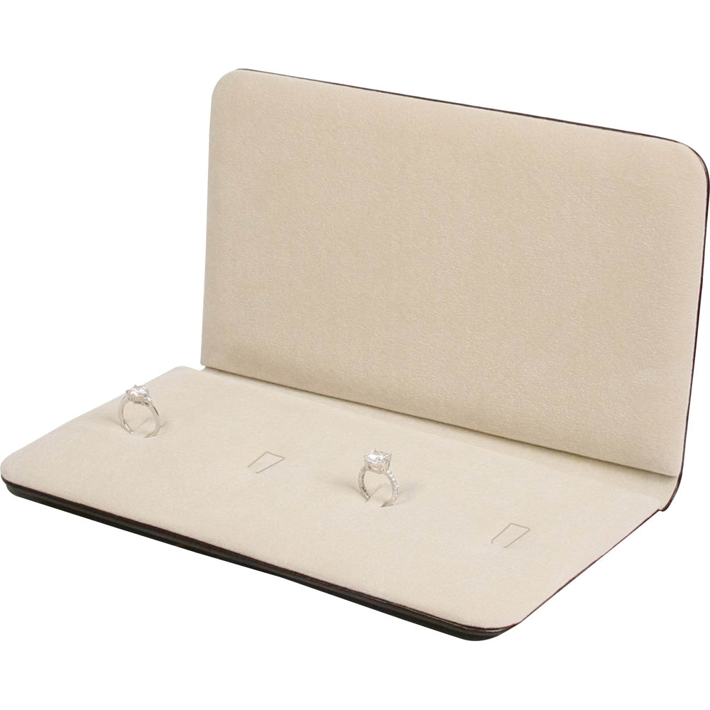 Ring Presentation Pad — Beige Suede w/ Dark Brown Faux Leather Cover